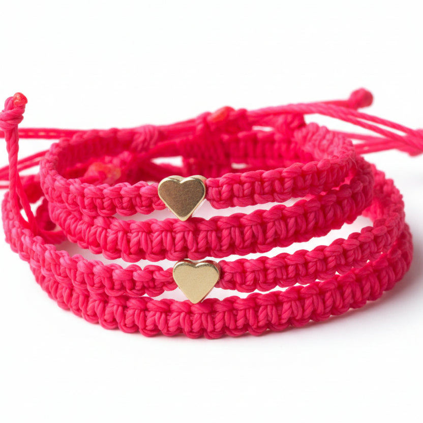 Gold Heart Family Bracelets Neon Pink