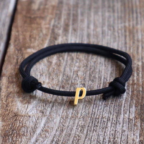 Black Paracord Bracelet with Gold Initial Letter P Charm
