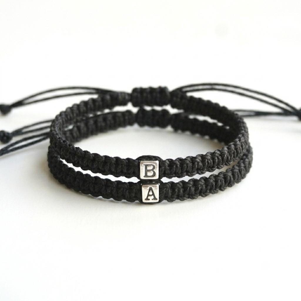 Initial Letters Couples Bracelets, Sterling Silver 925 Letter Cubes