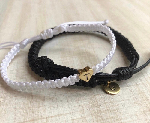 Miramar Couples Bracelets Black White Gold Heart Charm Braided Macrame Adjustable Waterproof