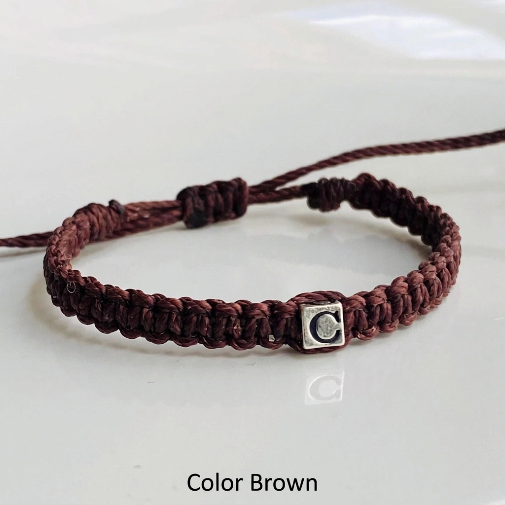 Personalized Initial Letter Sterling Silver 925 Bracelet Macrame Cord
