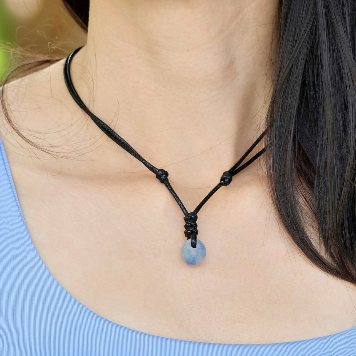 Surfer Swirl Blue Bead Black Necklace Adjustable