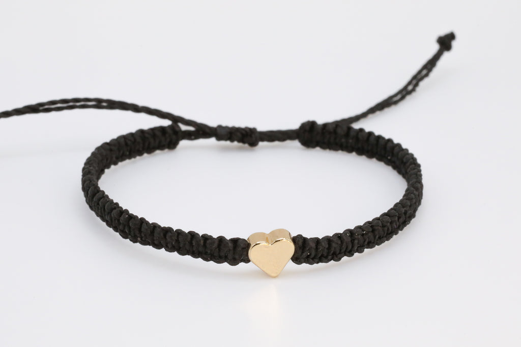 Gold Heart Family Bracelets Black Matching Bracelets