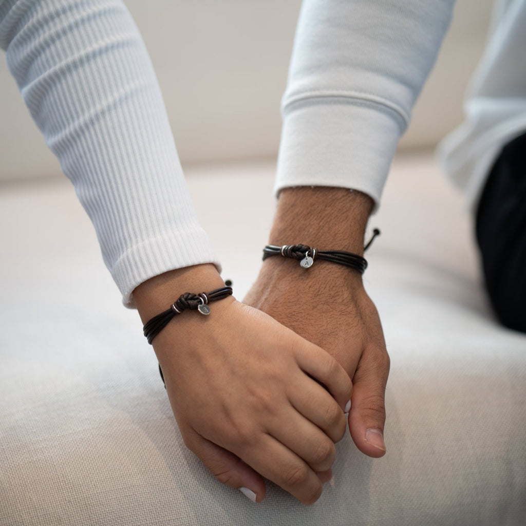 Holding Hands Matching Couple Bracelets Leather For Couples His