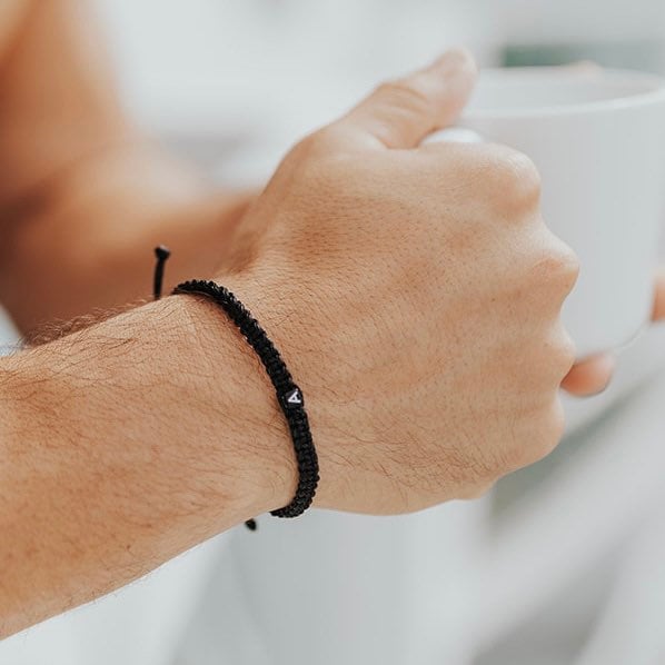 Black Macrame Bracelet with Initial Letter