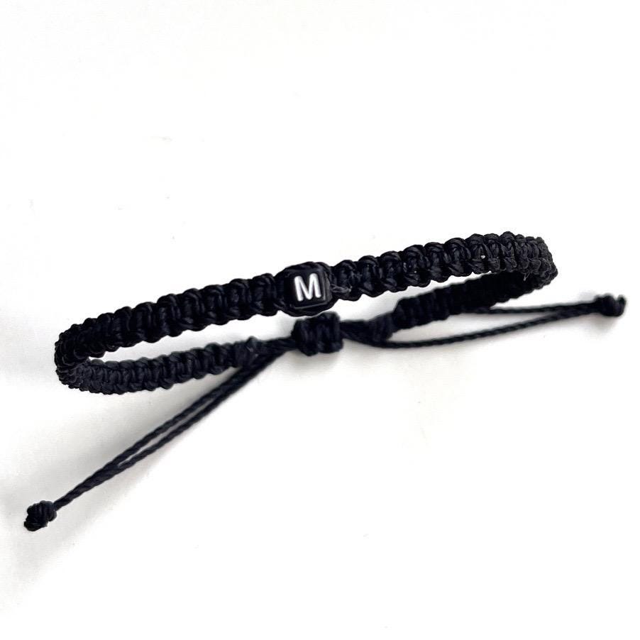 Black Macrame Bracelet with Initial Letter