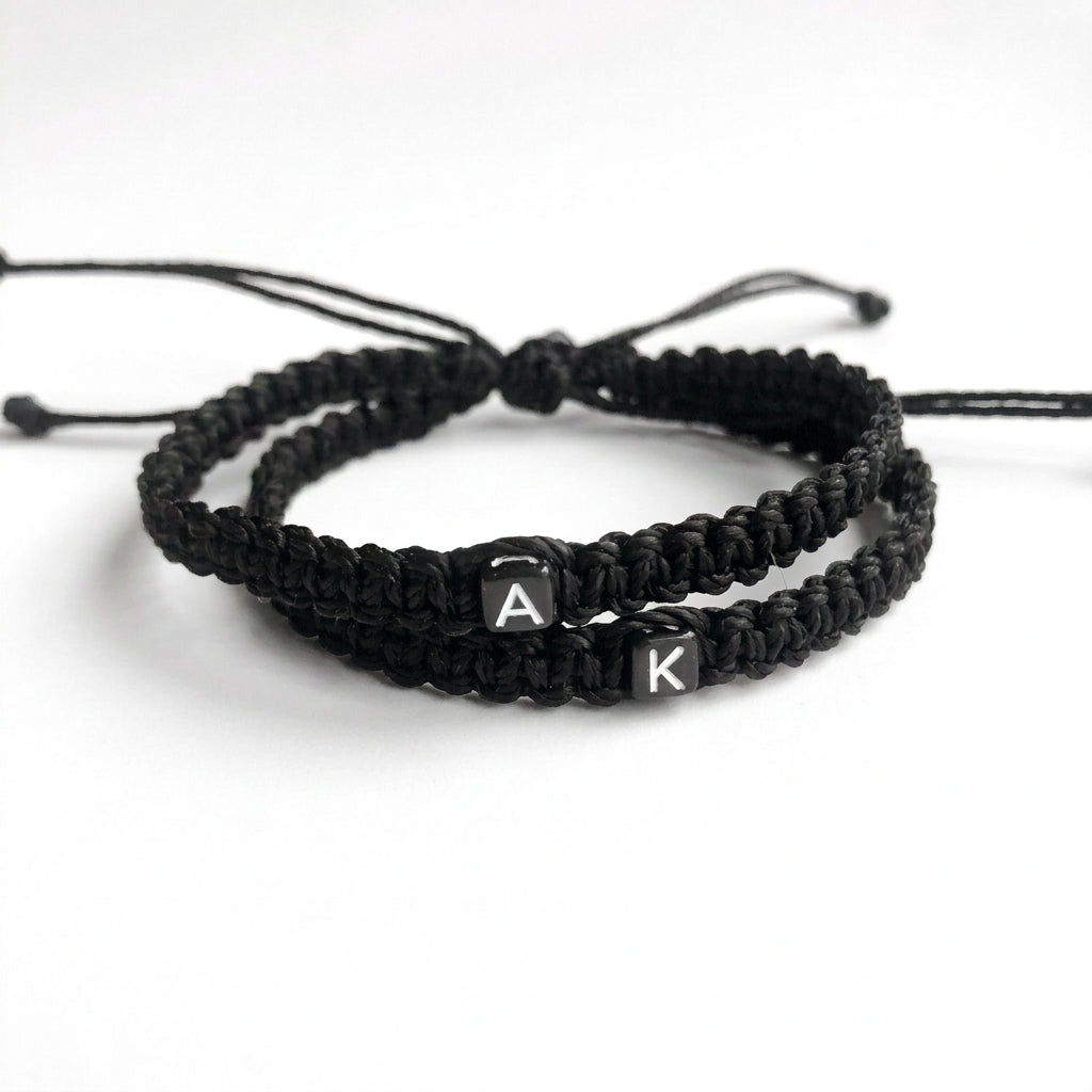 Initial_Letters_Black_Bracelets_for_Couples_White_Background