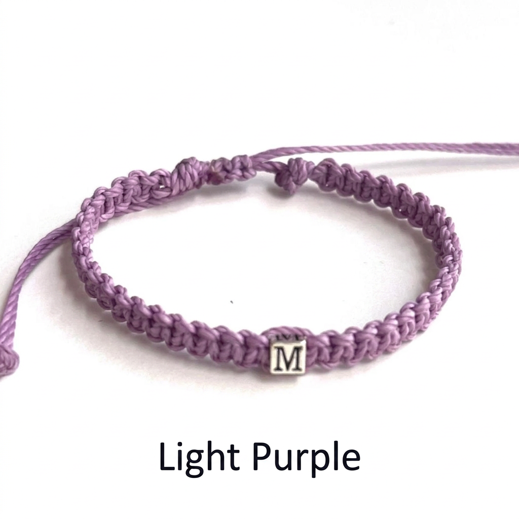 Light Purple Lilac, Personalized Bracelet with Initial Letter Sterling Silver