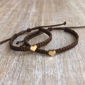 Matching Chocolate Brown Cord Bracelets, Heart Charm, Mommy and Me Set