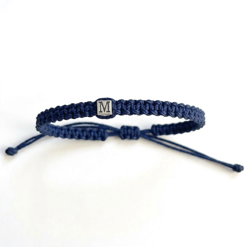 Personalized Navy Blue Bracelet Sterling Silver Letter M
