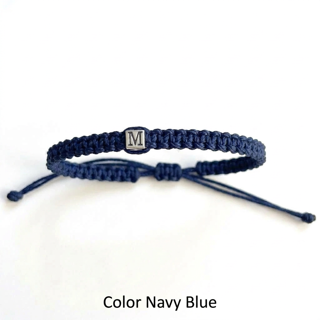 Personalized Initial Letter Sterling Silver 925 Bracelet Macrame Cord
