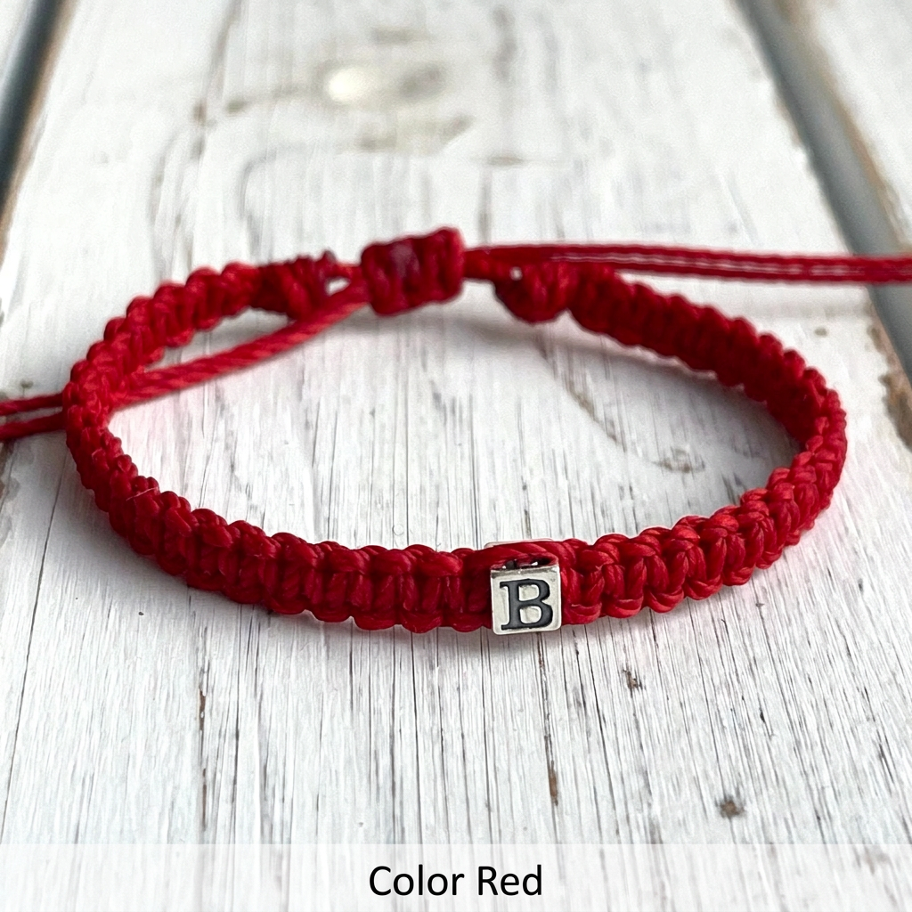 Personalized Red Bracelet Sterling Silver Letter B