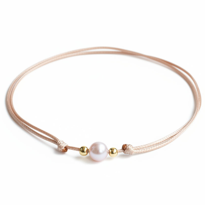 Pink pearl adjustable waterproof choker necklace gold accents minimalist beach gift for her