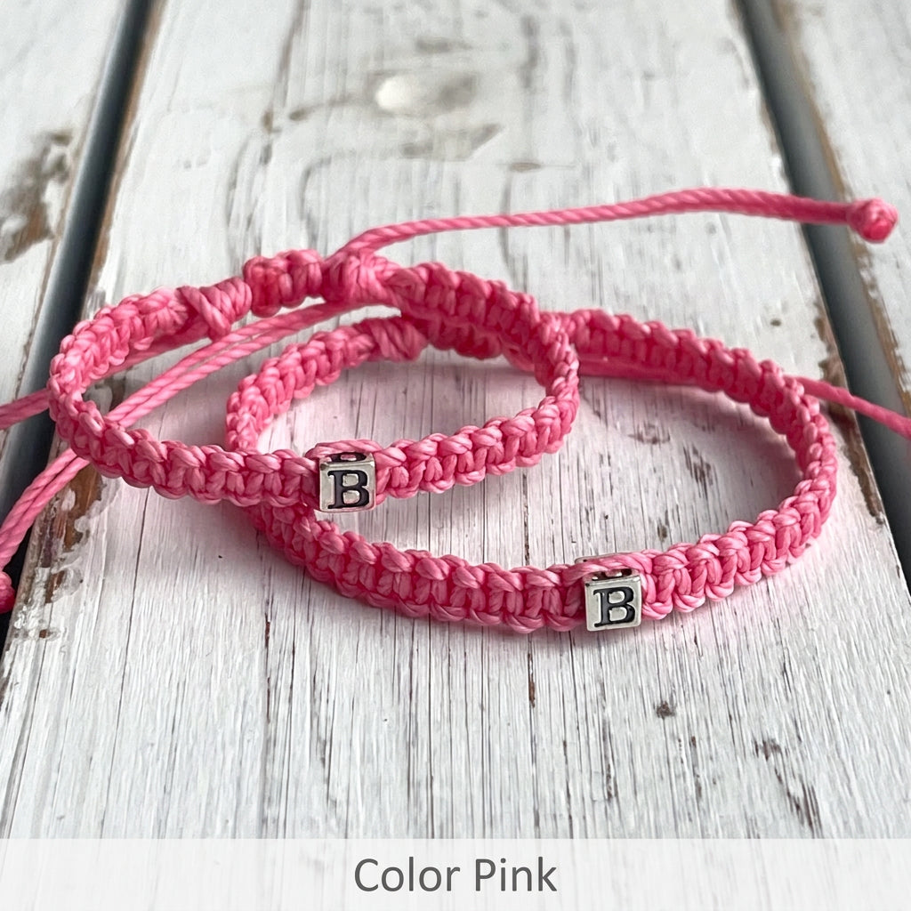 Pink, Personalized Bracelet with Initial Letter Sterling Silver