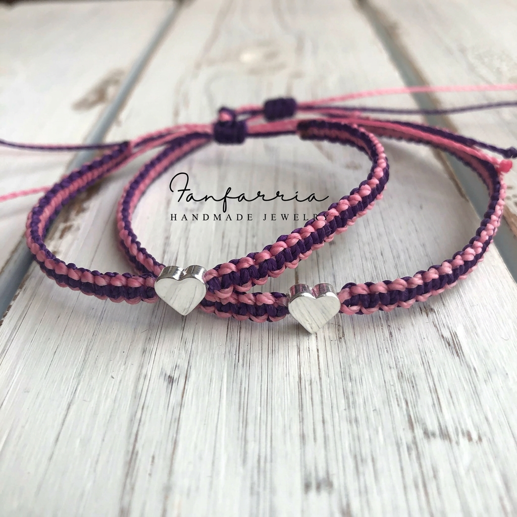 Pink and Purple Silver Hearts Bracelets