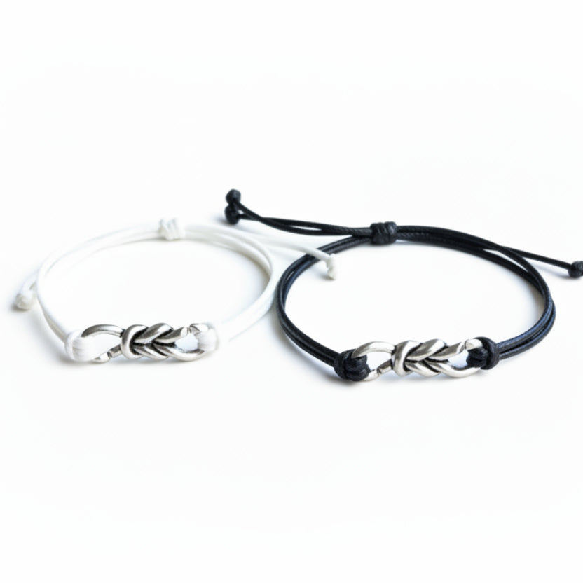 Ponce Inlet black and white celtic knot charm couples bracelets his and hers