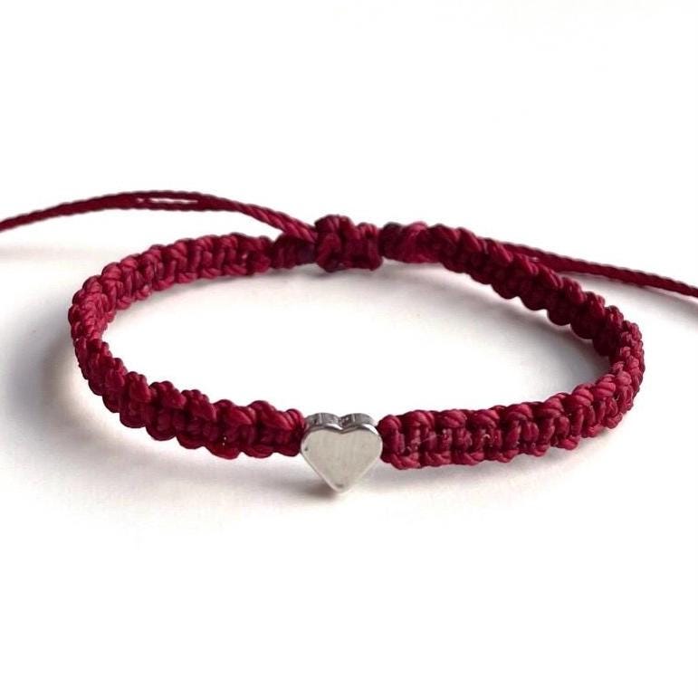 Silver Heart Family Bracelets Burgundy Matching Bracelets