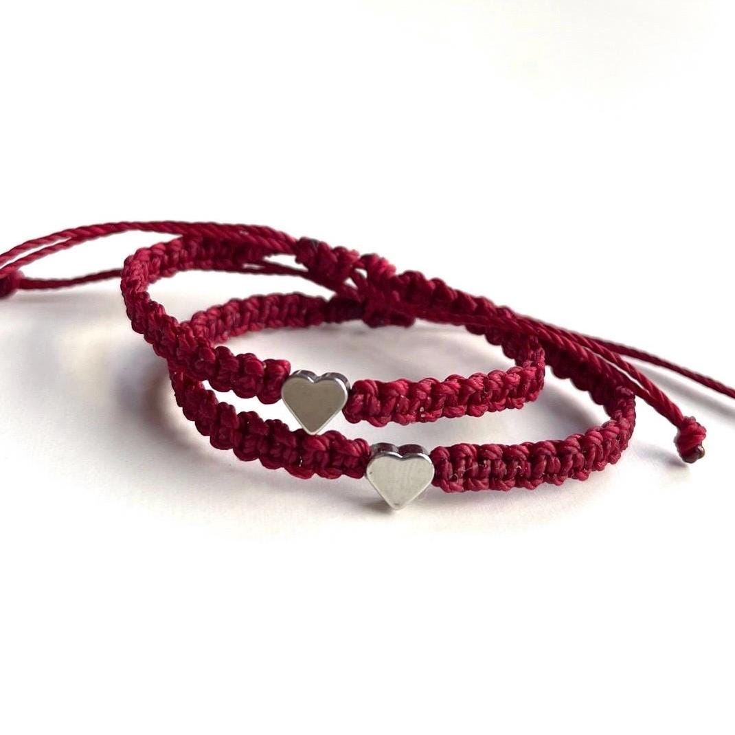 Silver Heart Family Bracelets Burgundy Matching Bracelets