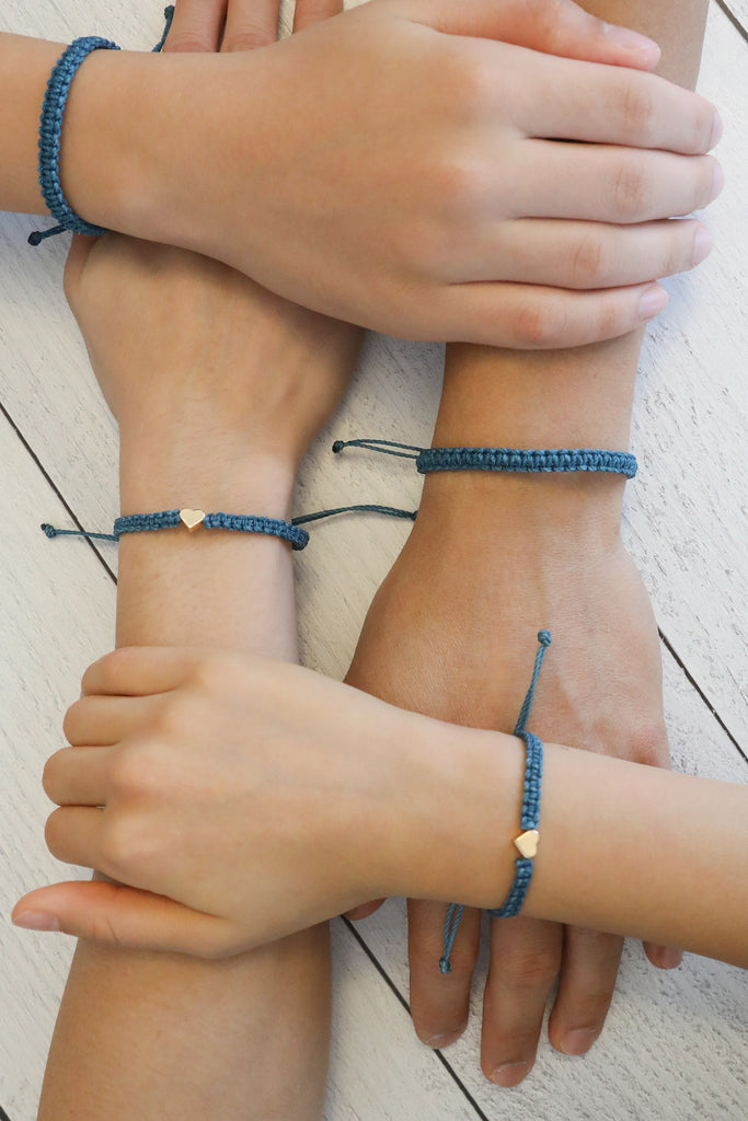 Family Bracelets Teal Matching Wristbands Gold Hearts