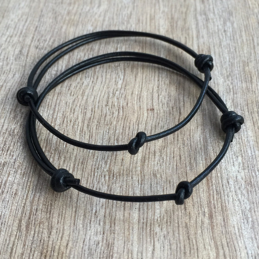 Eglin Black Leather Minimalist Couples Bracelets His and Hers