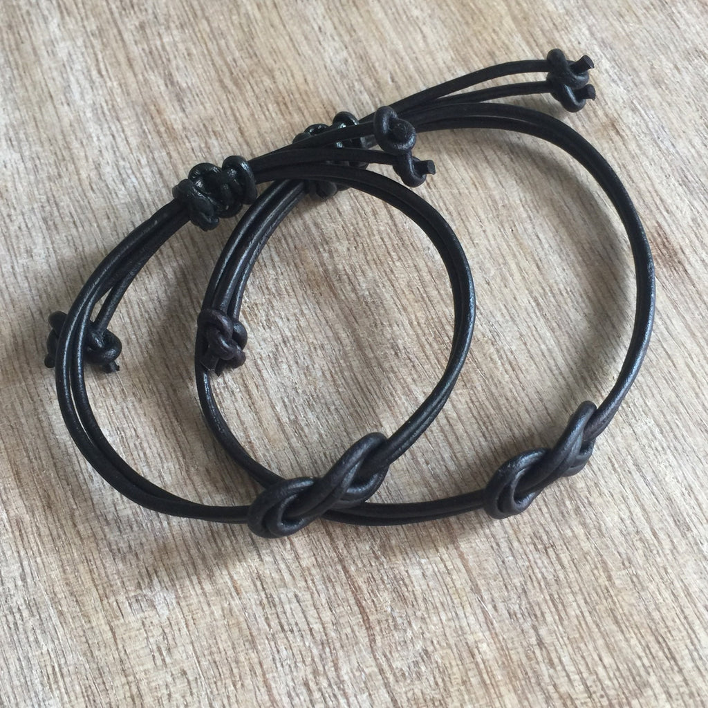 St. Pete, Couples Bracelets, Infinity Knot, Black Leather Matching Bracelets