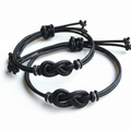 Leather knot couples set black infinity knot his and hers matching bracelets