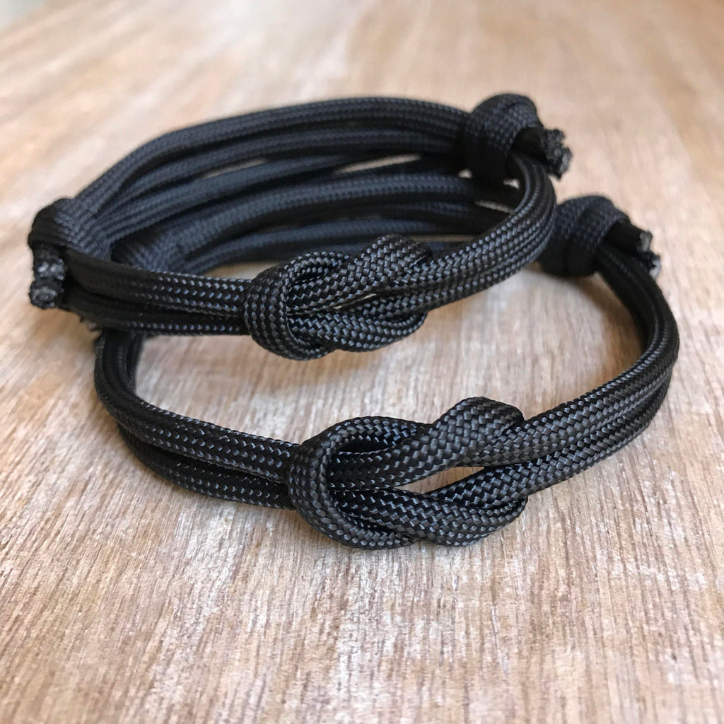 Siesta Key Set, Couples Knot Bracelets, Nylon Cord Bracelets, His and hers, Waterproof, Black Matching Bracelets, Set of 2 NC001447