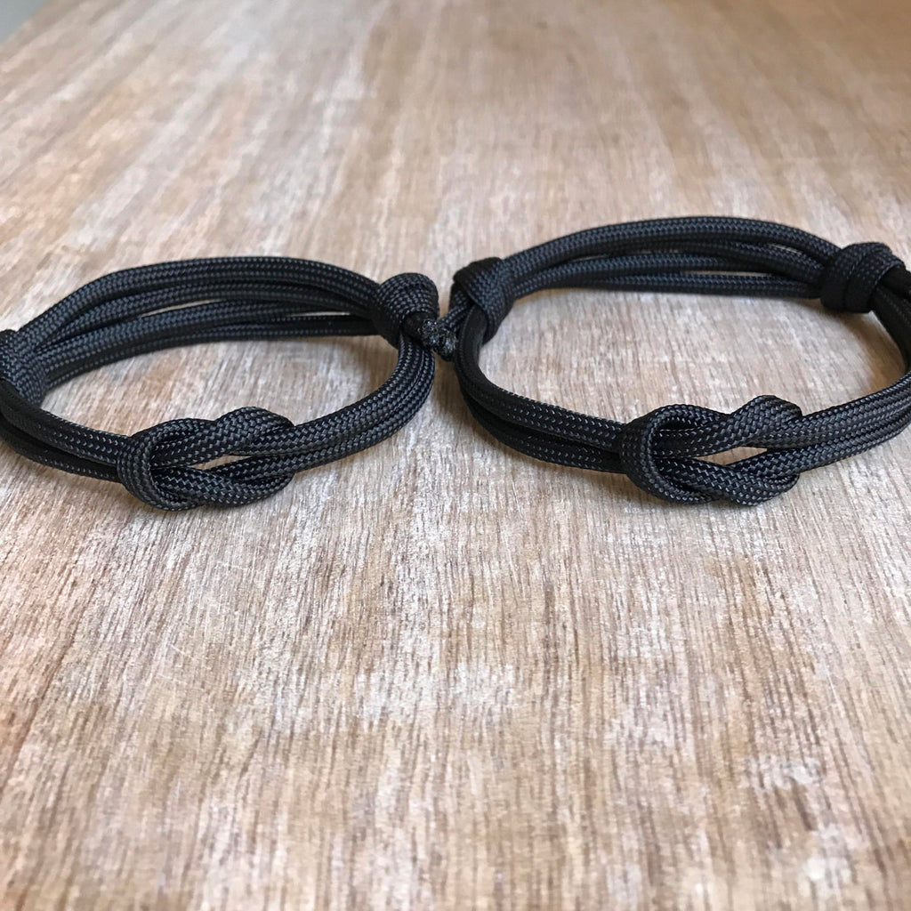 Siesta Key Set, Couples Knot Bracelets, Nylon Cord Bracelets, His and hers, Waterproof, Black Matching Bracelets, Set of 2 NC001447