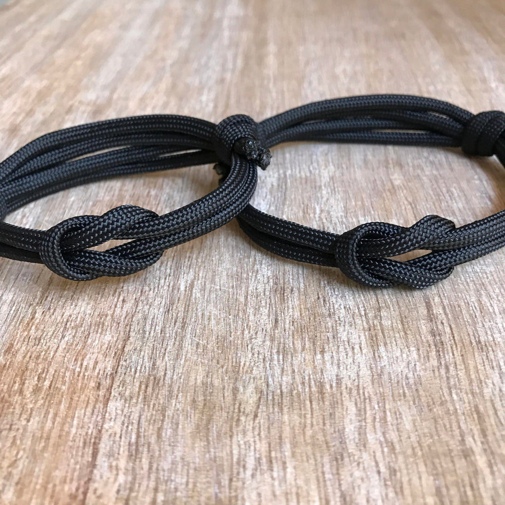 Siesta Key Set, Couples Knot Bracelets, Nylon Cord Bracelets, His and hers, Waterproof, Black Matching Bracelets, Set of 2 NC001447