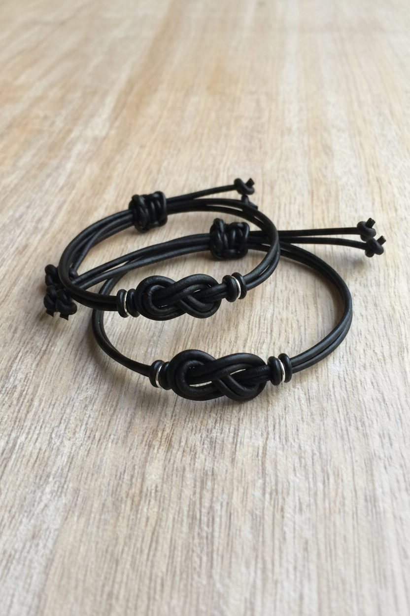 Leather knot couples bracelets celtic design black his and hers adjustable