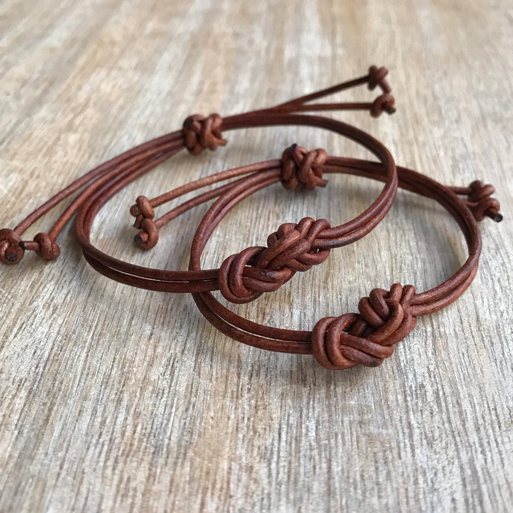 Eternity, Leather Set, Couples Leather Bracelets, His and her Bracelet, Brown Leather, Set of 2 LC001133