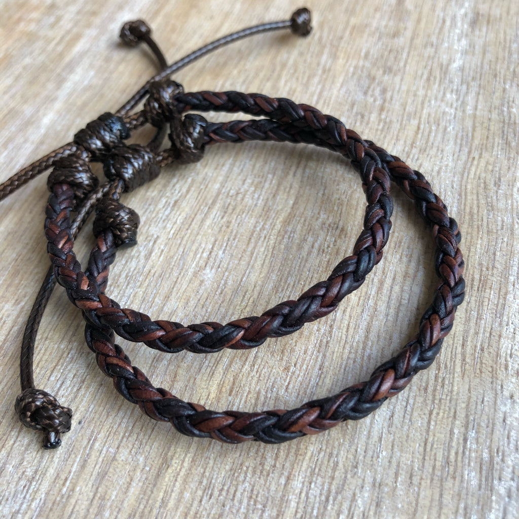Leather Bracelets for Couples, Dark Brown Braided, Key West I Collection