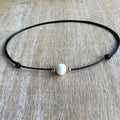 Pearl Choker Necklace, Black Choker, Waxed Cord Pearl Choker, Gold filled beads, Black Necklace Waterproof WN001045