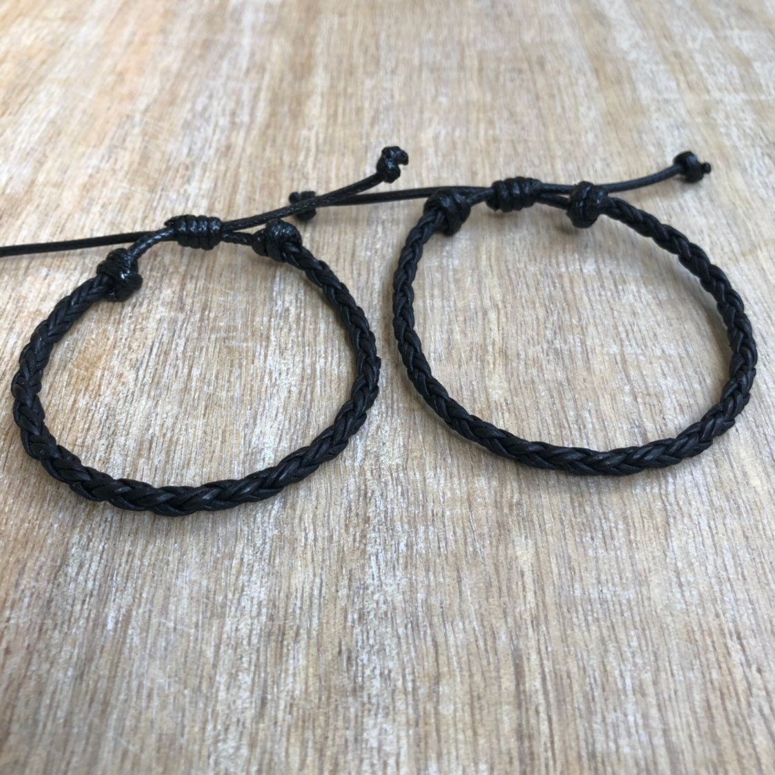 Key West, Black Braided Leather Bracelet Couple Bracelets