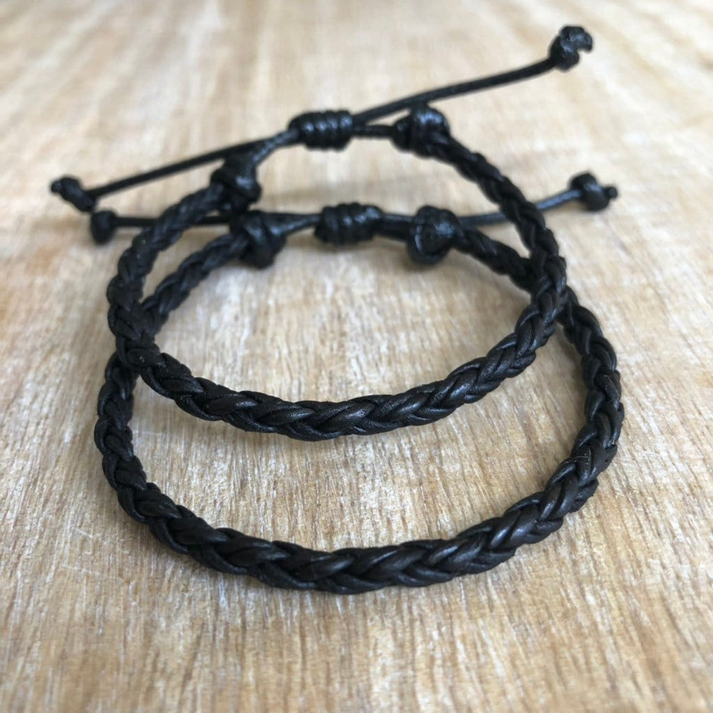 Key West, Black Braided Leather Bracelet Couple Bracelets