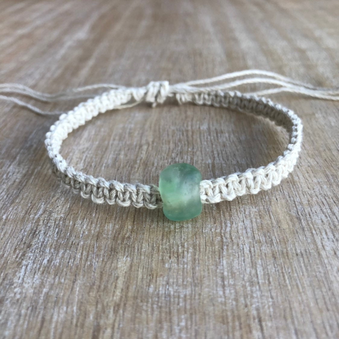 Green Sea Glass Bead Hemp Anklet