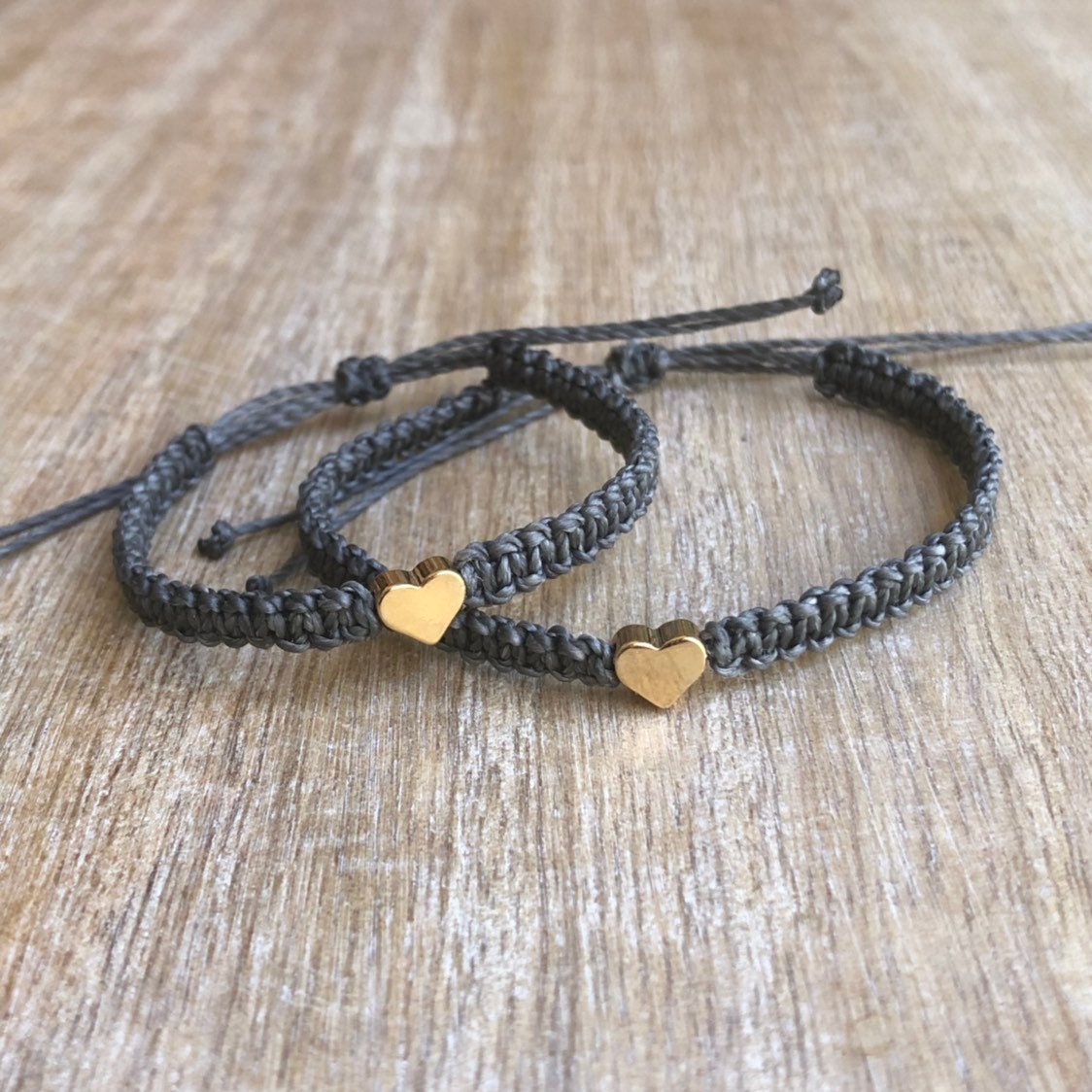 Matching Bracelets, Dark Gray, Mommy and Me bracelets with Gold Heart charms by Fanfarria
