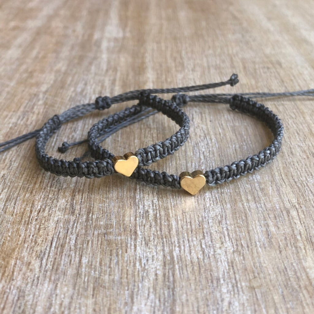Matching Bracelets, Dark Gray, Mommy and Me bracelets with Gold Heart charms by Fanfarria