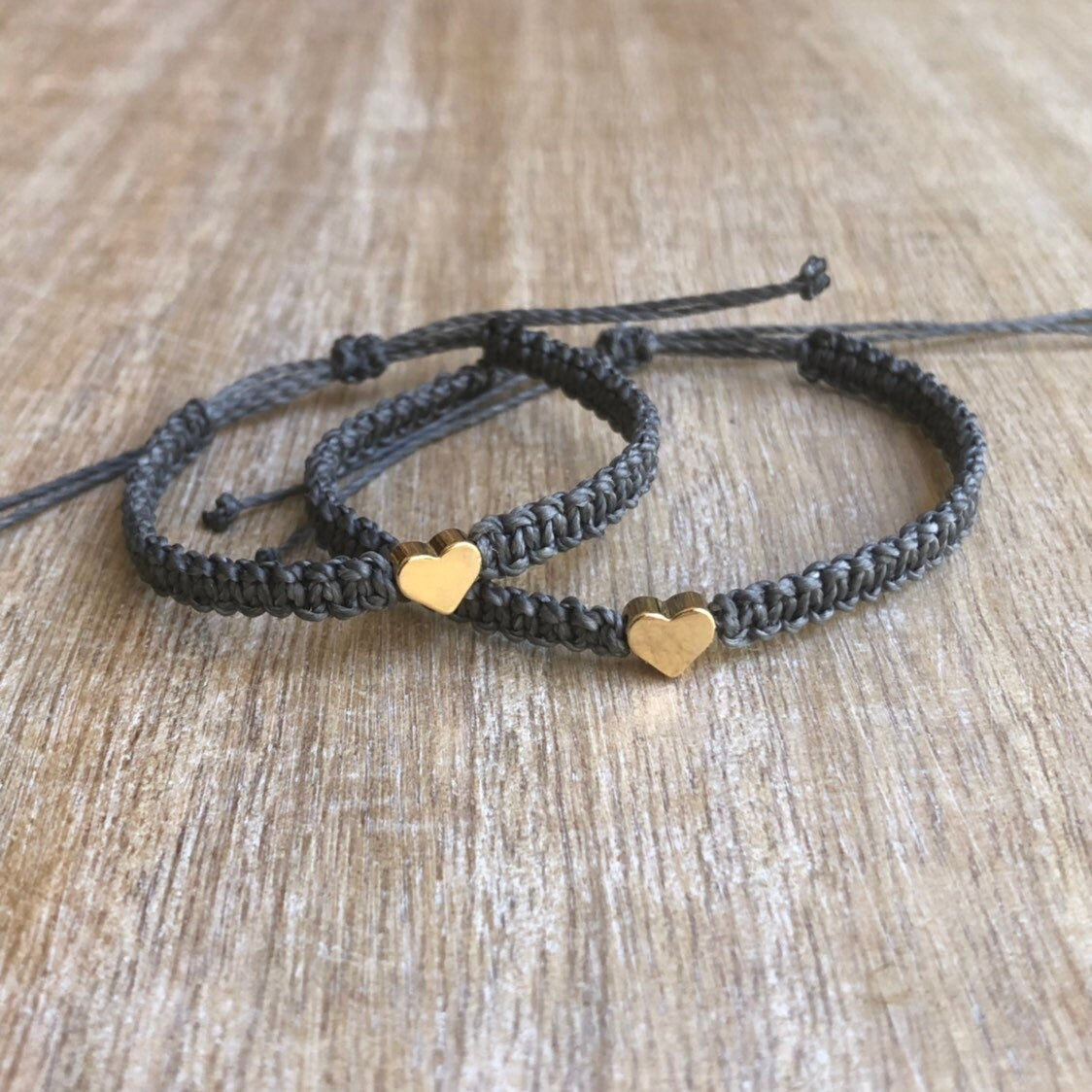 Matching Bracelets, Dark Gray, Mommy and Me bracelets with Gold Heart charms by Fanfarria