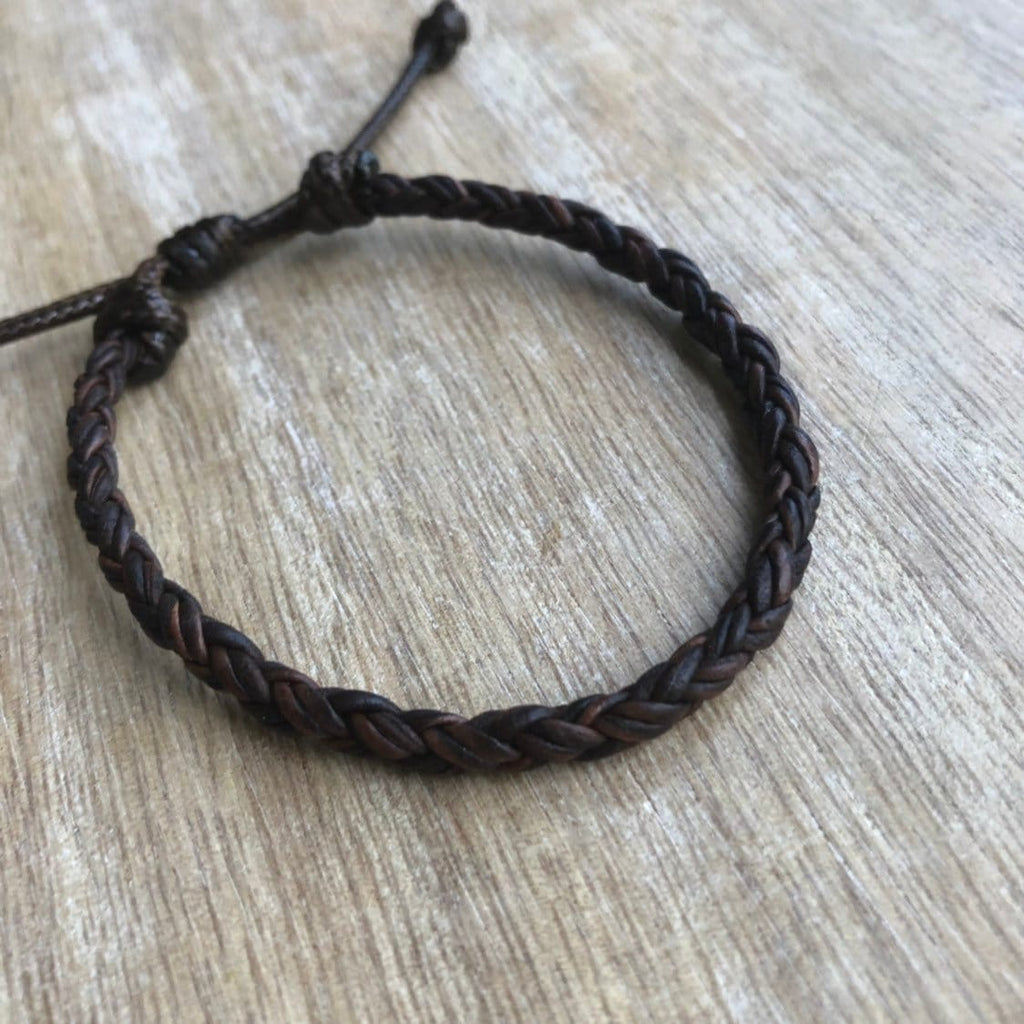 Key West Braided Leather Bracelet Dark Brown Unisex Adjustable