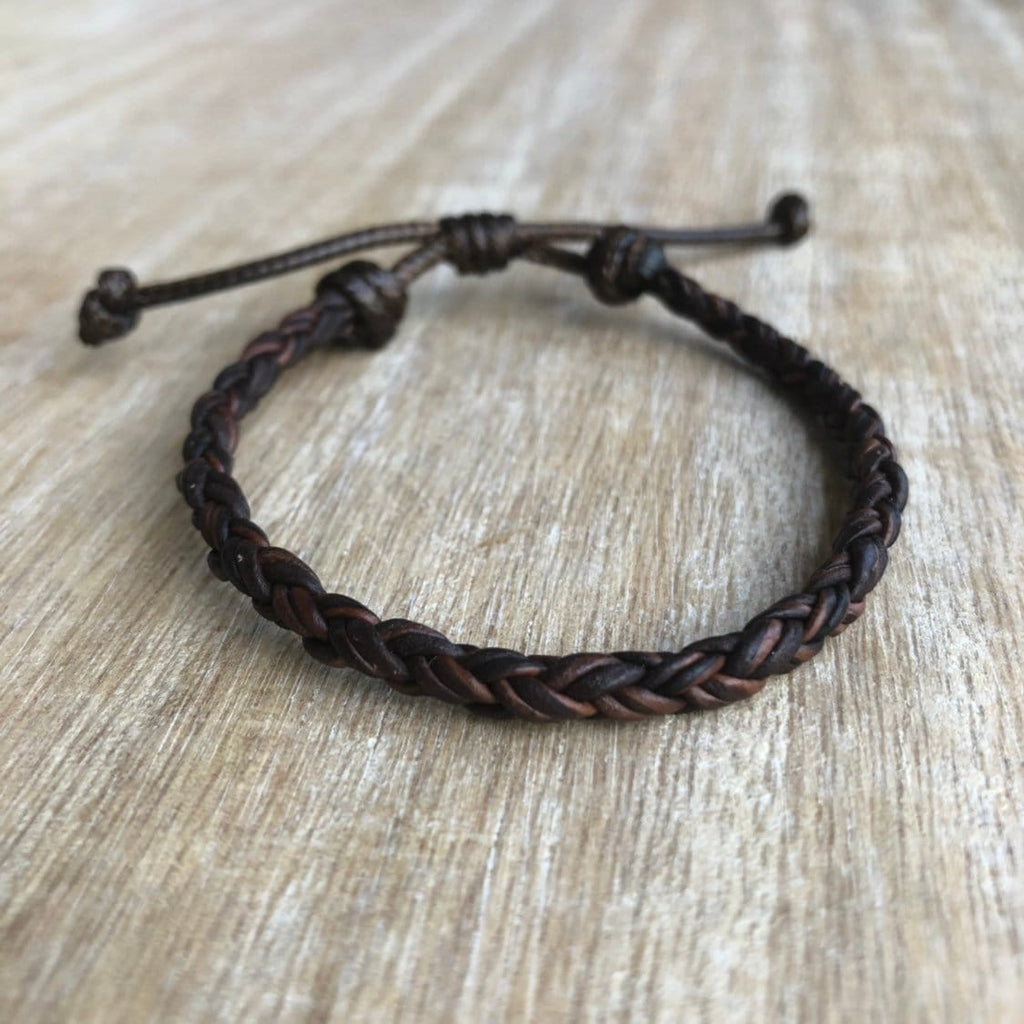Key West Braided Leather Bracelet Dark Brown Unisex Adjustable