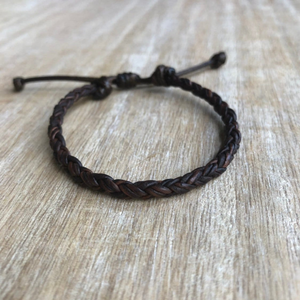 Dark Brown Braided Leather Bracelet, Key West I Collection