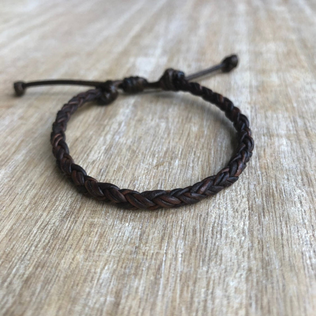 Key West Braided Leather Bracelet Dark Brown Unisex Adjustable