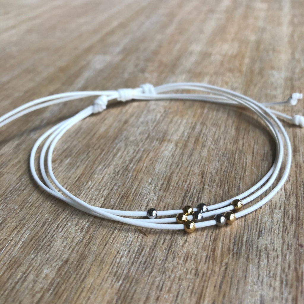 White Beaded Anklet Bracelet Silver Gold Waterproof Adjustable