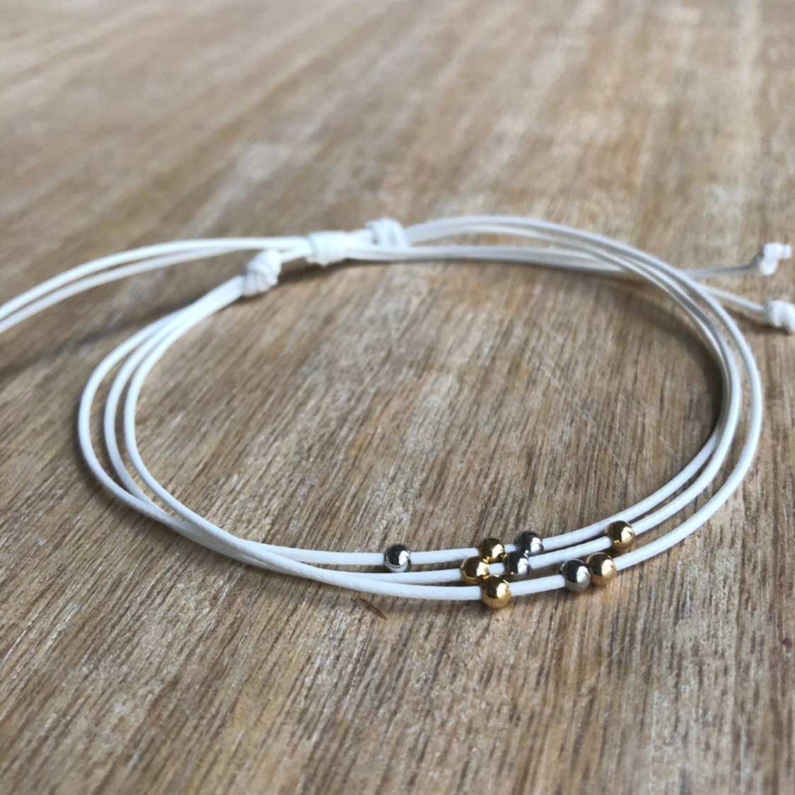White Beaded Anklet Bracelet Silver Gold Waterproof Adjustable