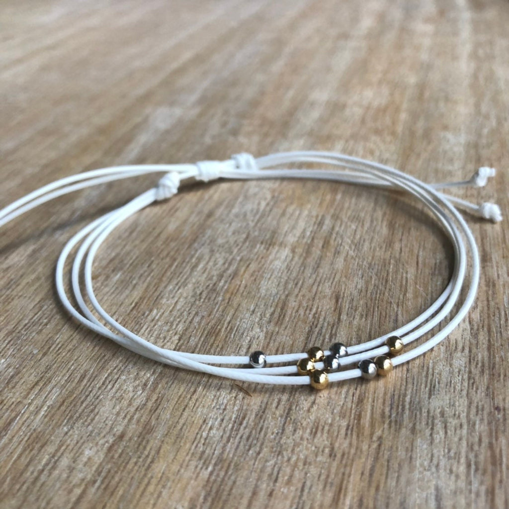 White Beaded Anklet Bracelet Silver Gold Waterproof Adjustable