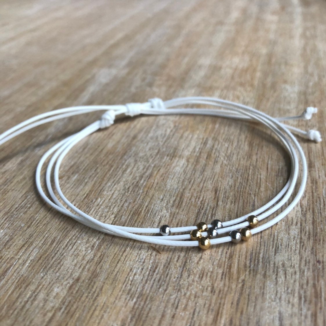 White Beaded Anklet Bracelet Silver Gold Waterproof Adjustable