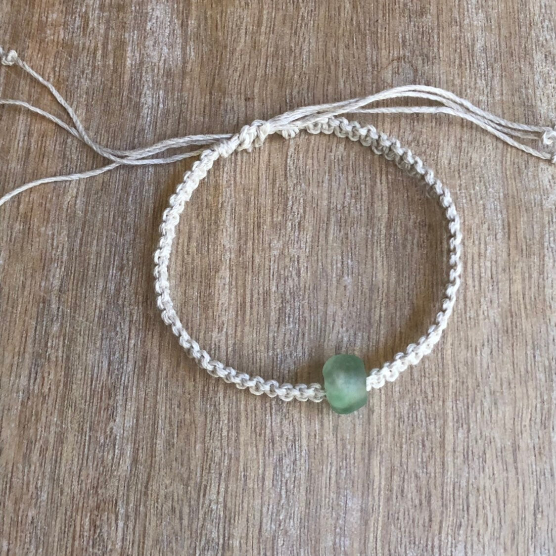 Green Sea Glass Bead Hemp Anklet