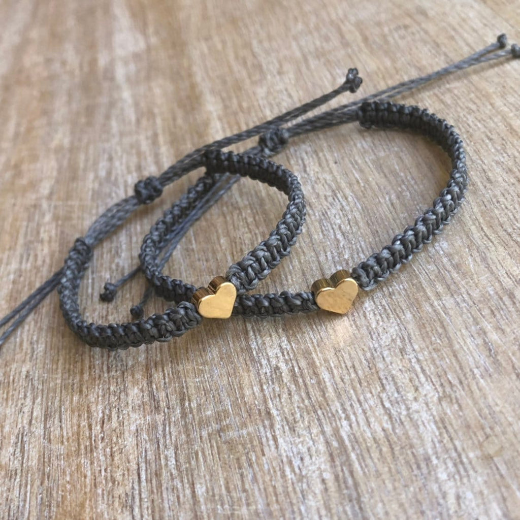 Matching Bracelets, Dark Gray, Mommy and Me bracelets with Gold Heart charms by Fanfarria