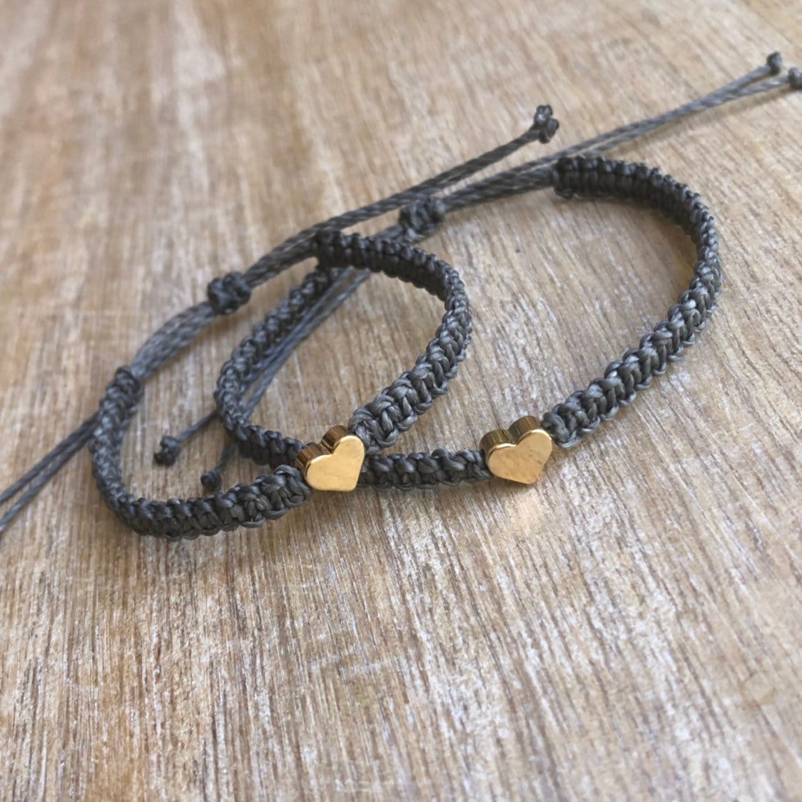Matching Bracelets, Dark Gray, Mommy and Me bracelets with Gold Heart charms by Fanfarria